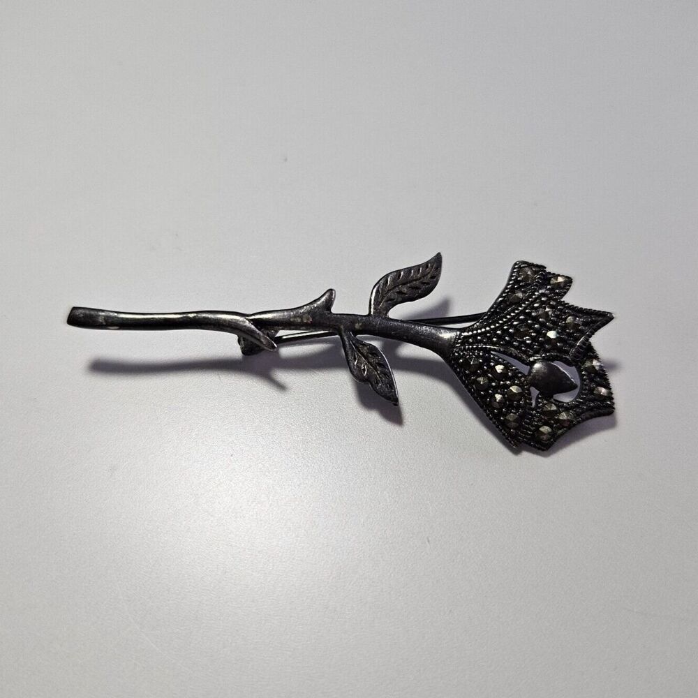 **Last Chance!! Final Sale** Vintage Sterling Silver Marcasite Flower Pin Brooch